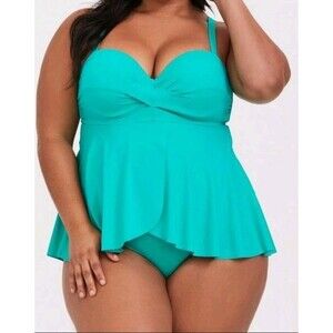 Plus Size Teal Swimdress with Built-In Brief